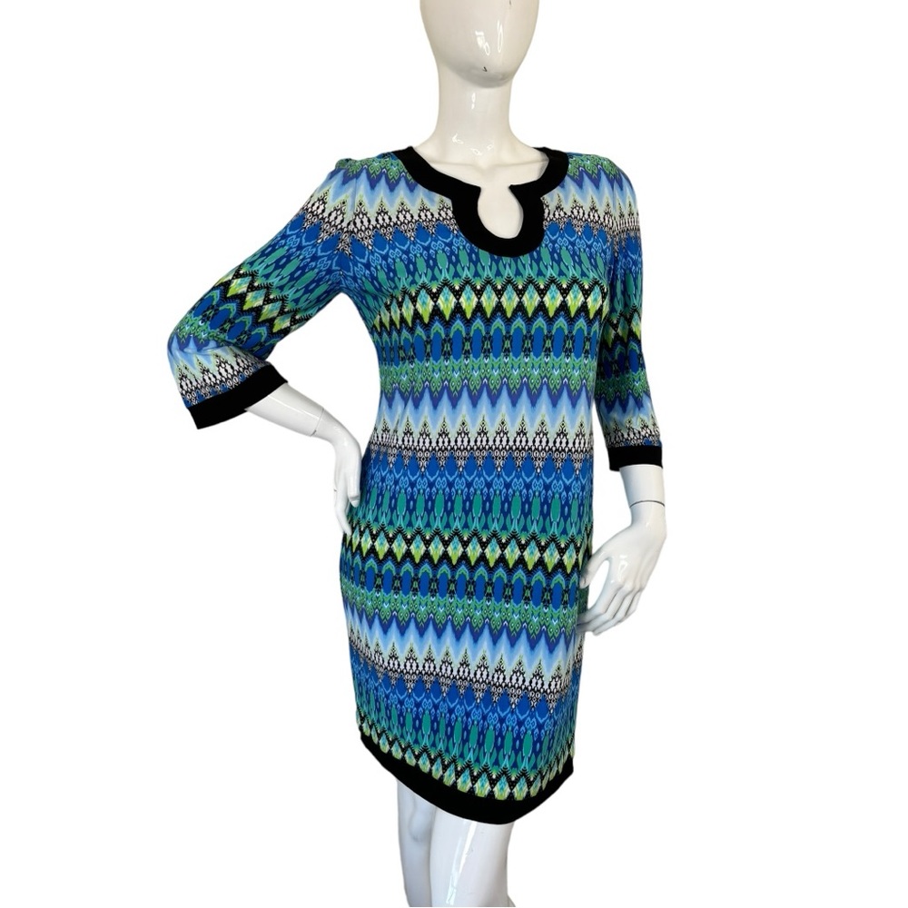 Sandra Darren Multi Color Pattern Shift Dress Str… - image 7
